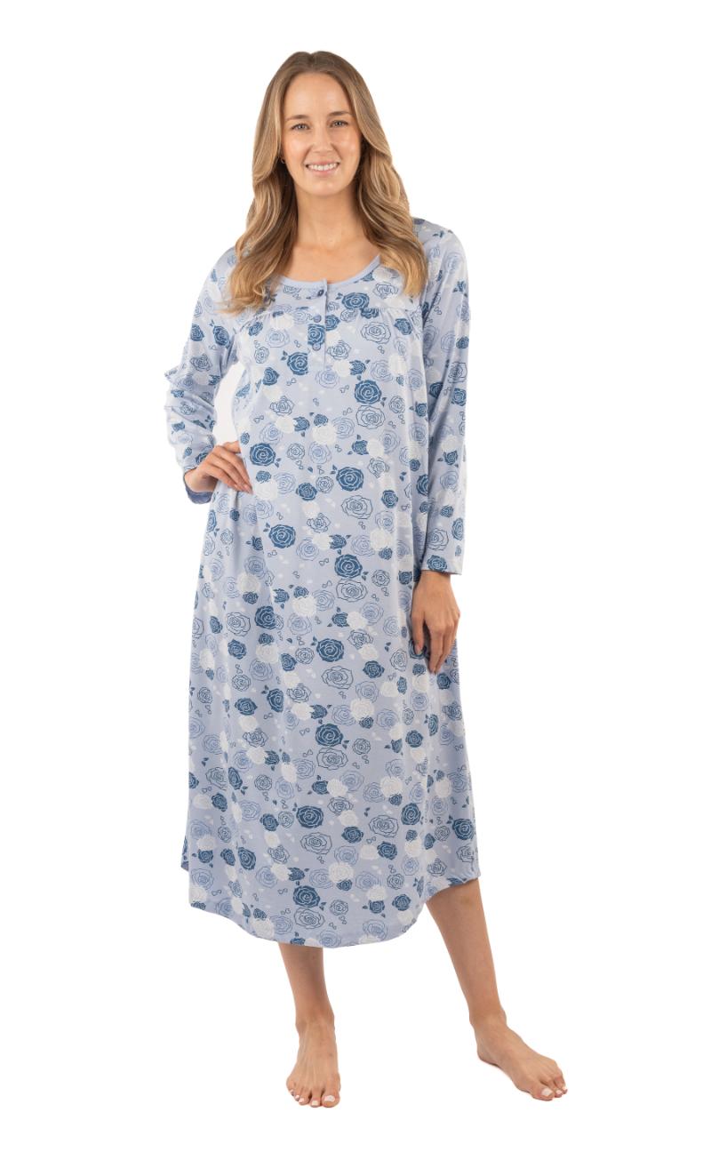 Floral Knit Long Sleeve Nightgown