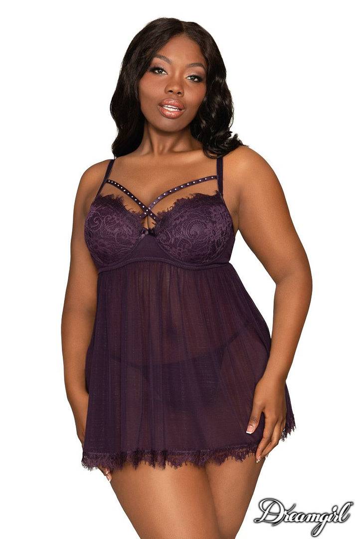 Strappy Stud Babydoll - Eggplant