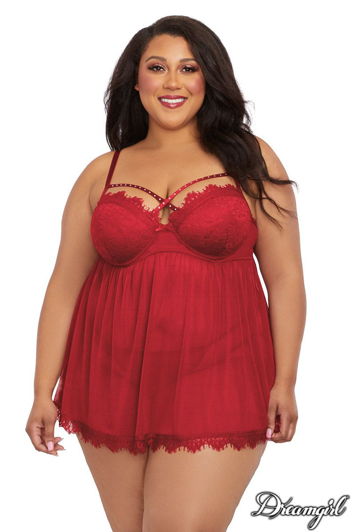 Strappy Stud Babydoll - Garnet