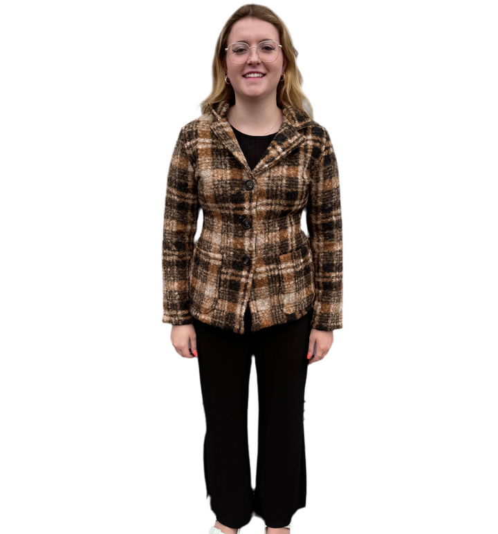 Blazer Style Fitted Plaid Jacket - Size Small