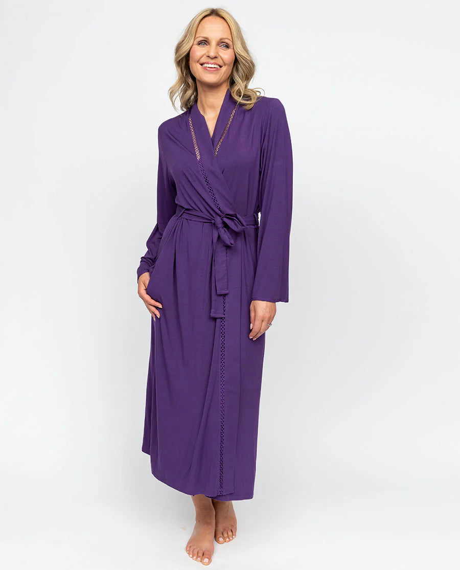 Elsie Lace Detail Jersey Long Dressing Robe – Sheer Essentials