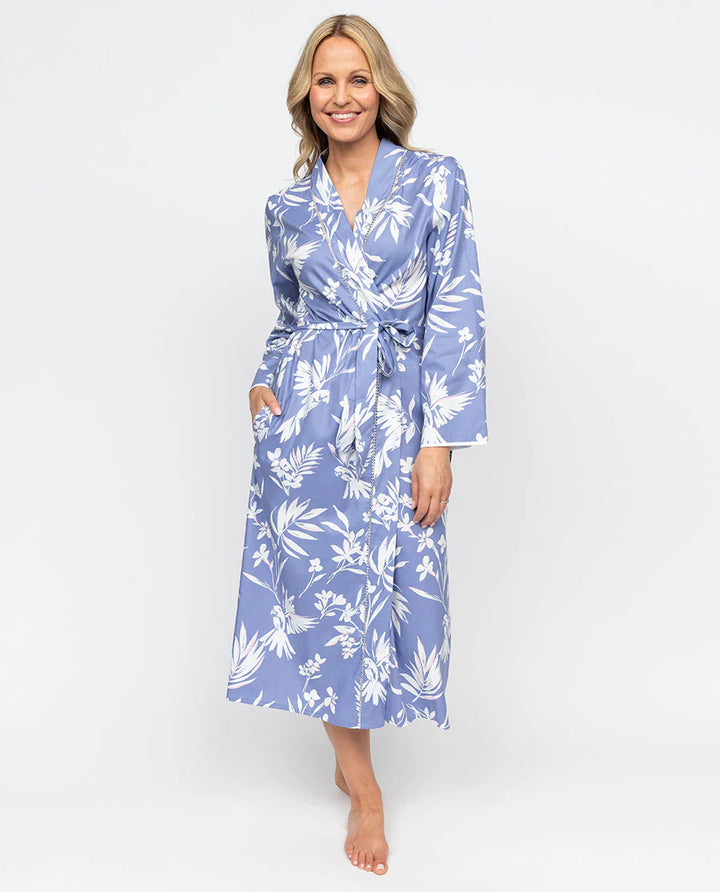 Brooke Lace Detail Bird Print Long Dressing Robe