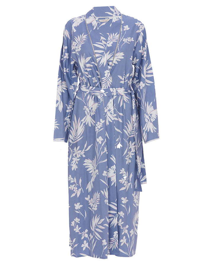 Brooke Lace Detail Bird Print Long Dressing Robe