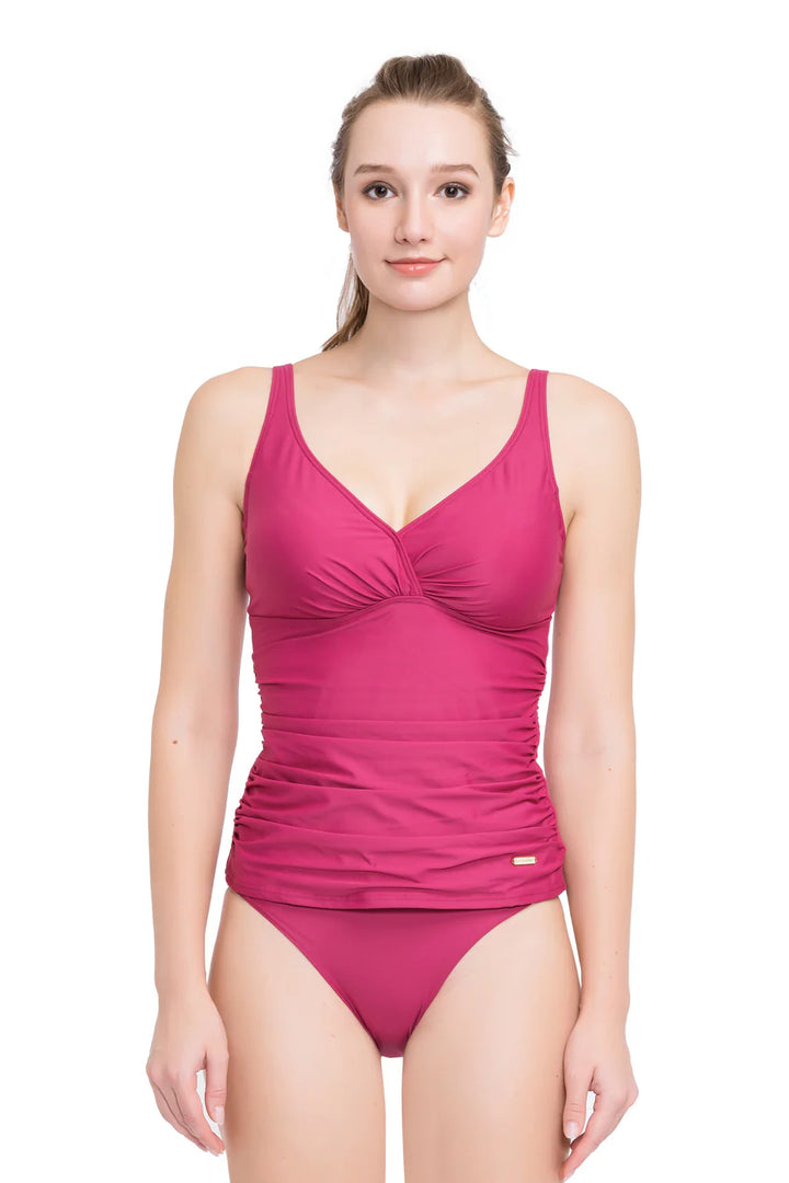 Core Solid DD/E Cross Front Tankini - Sangria