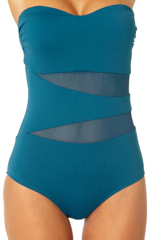 Meshing Around Strapless Swimsuit - Deep Sea Blue