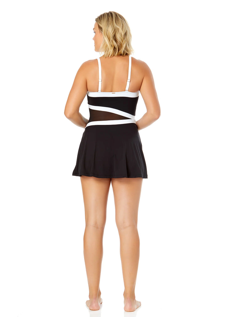 Mesh Around Paneled Strapless Mesh Swim Dress