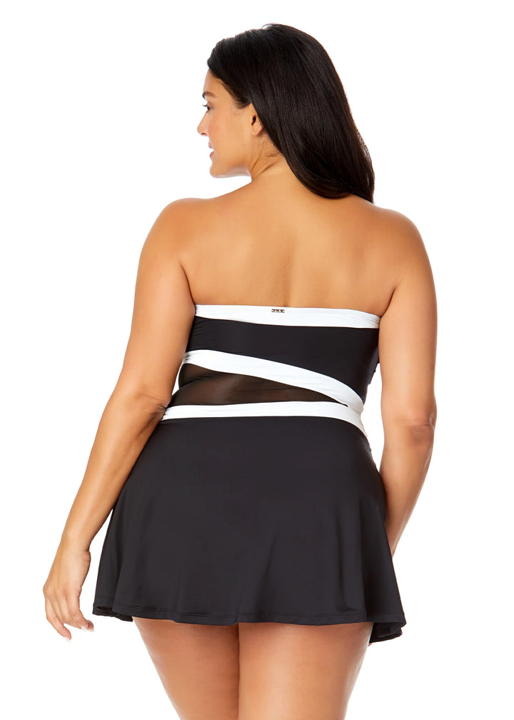 Mesh Around Paneled Strapless Mesh Swim Dress