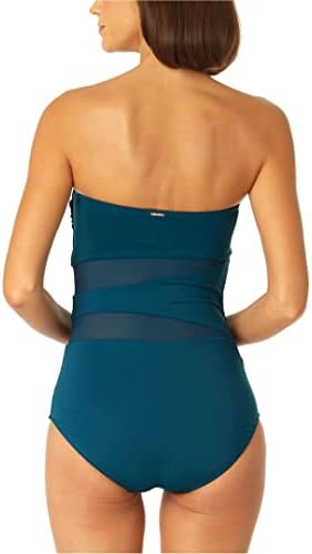 Meshing Around Strapless Swimsuit - Deep Sea Blue