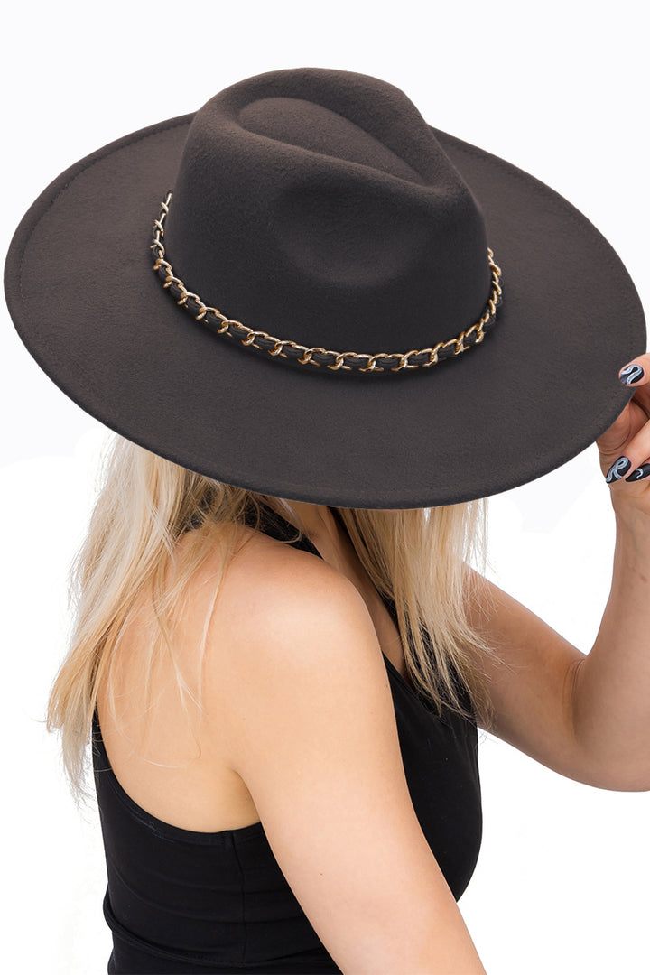 Vegan Leather Wrap Chain Rancher Hat