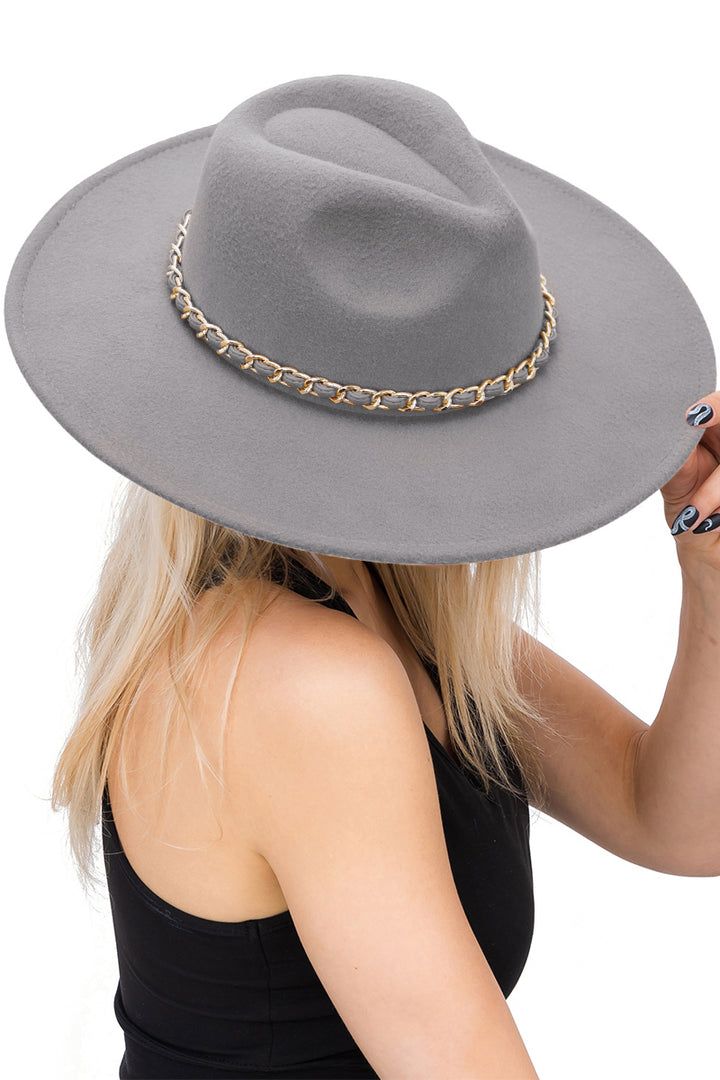 Vegan Leather Wrap Chain Rancher Hat