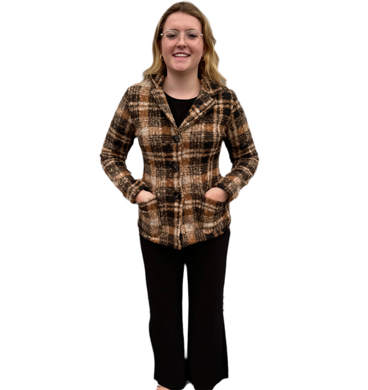 Blazer Style Fitted Plaid Jacket - Size Small