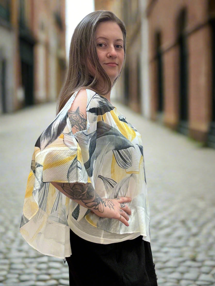 Sleeveless Printed Chiffon Handkerchief Blouse