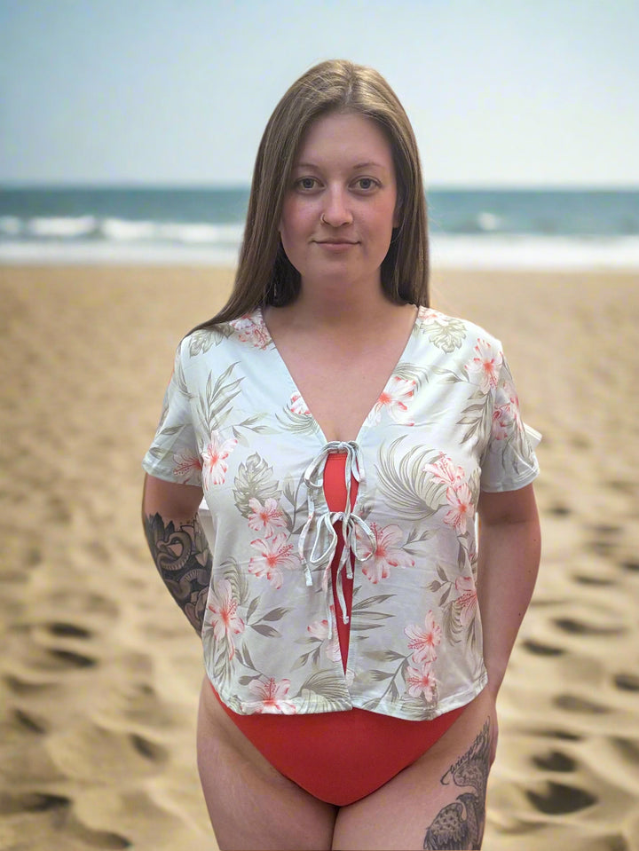 Tie Front Jersey Beach Top - Tropical Floral