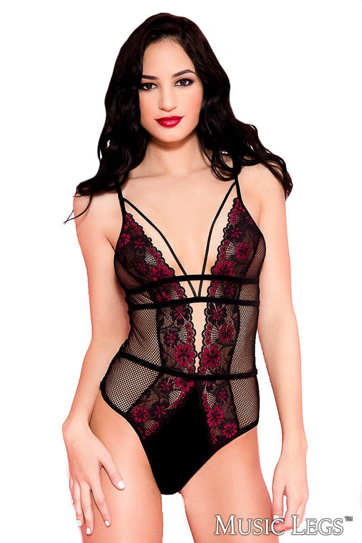 Music Legs FLORAL Fishnet Teddy