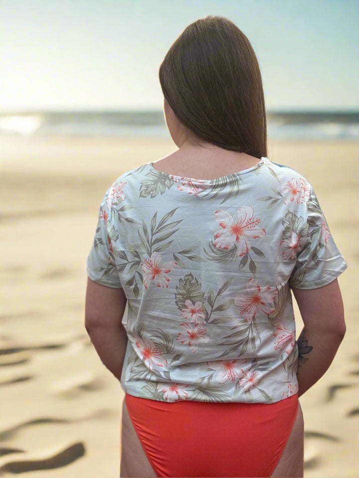 Tie Front Jersey Beach Top - Tropical Floral