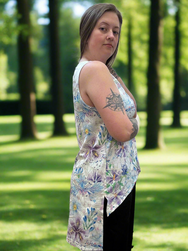 Hi-Low Printed Sleeveless Top