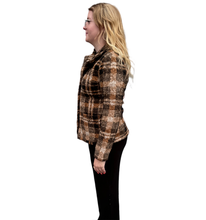 Blazer Style Fitted Plaid Jacket - Size Small