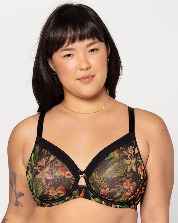Sheer Mesh Full Coverage Unlined Underwire Bra - Dragonfly Garden