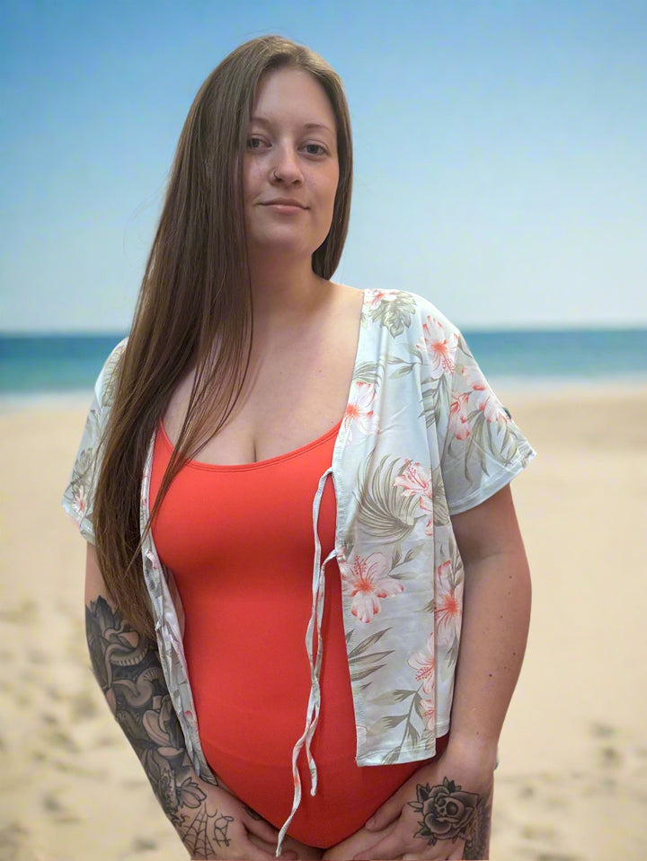 Tie Front Jersey Beach Top - Tropical Floral