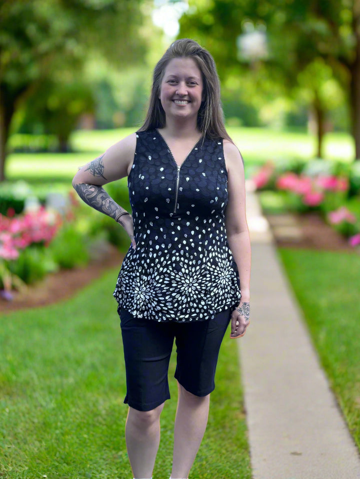3/4 Zip Sleeveless Blouse - Blue Raindrop