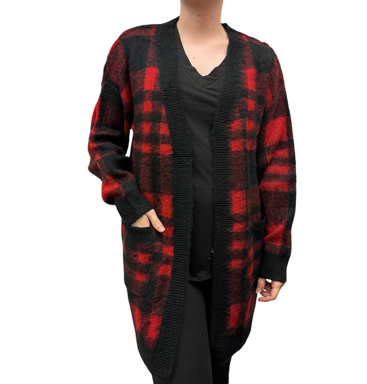 Buffalo Plaid Open Front Cardigan - Size Small