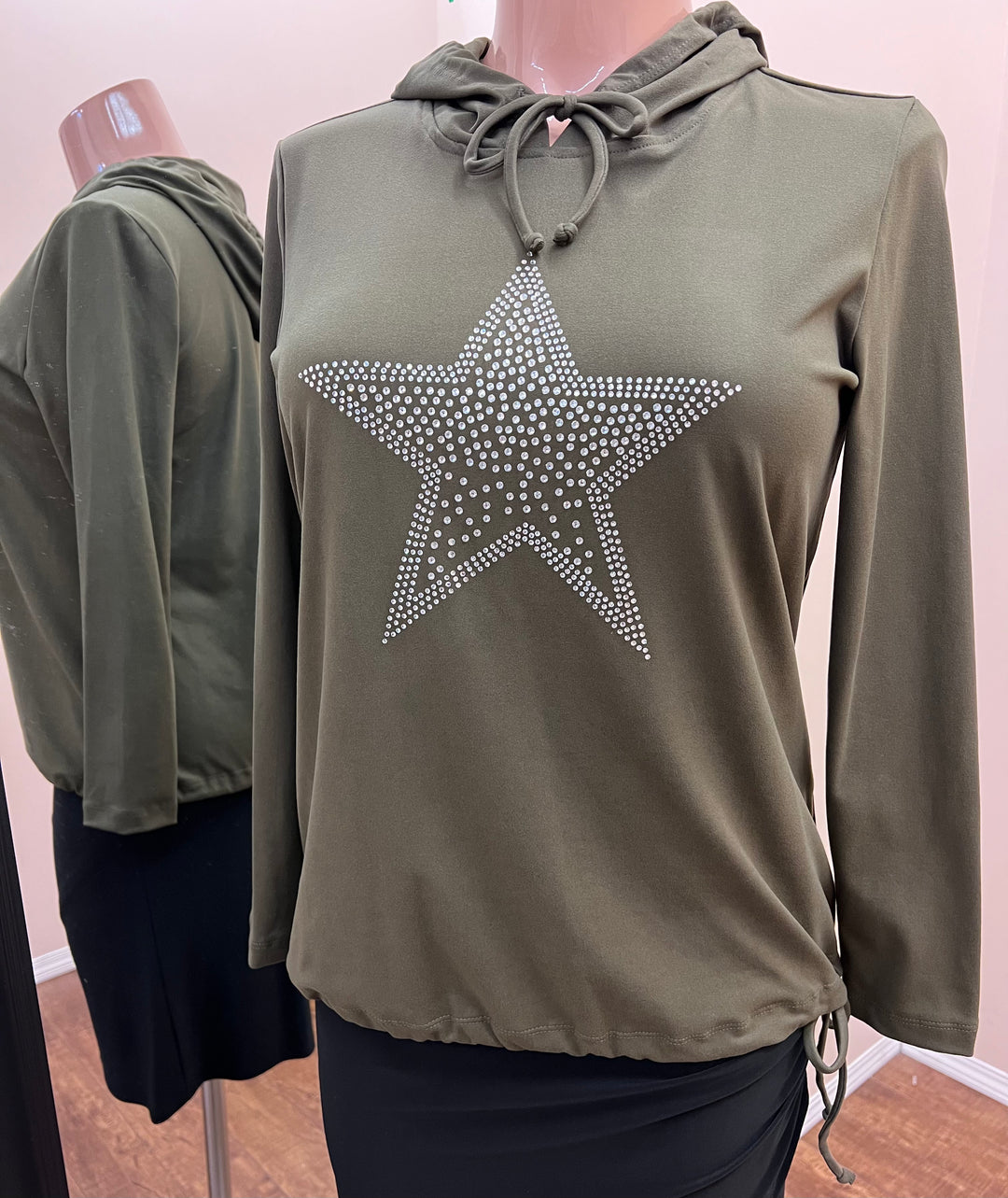 Rhinestone Hooded Tunic w/ Side Tie - Size Medium