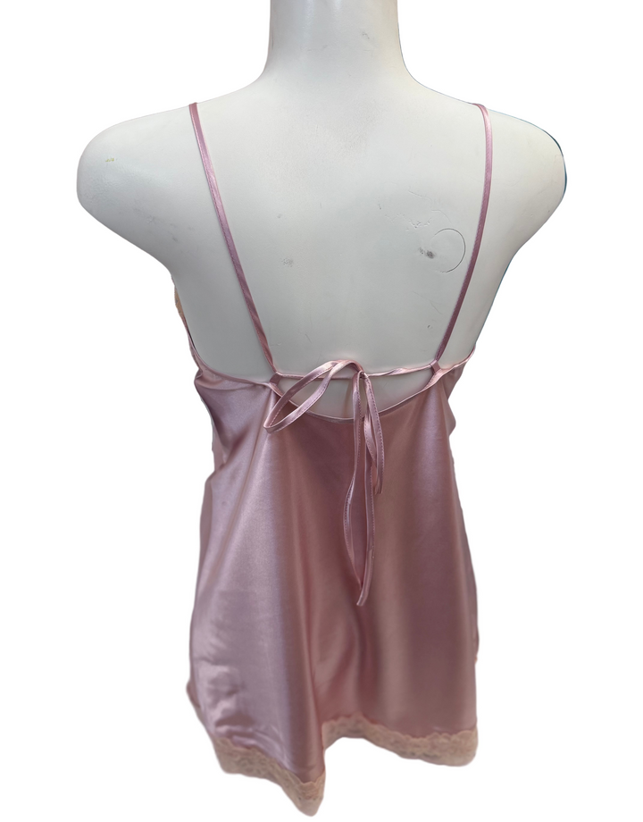Silky Lace Trim Chemise - Pink / Champagne