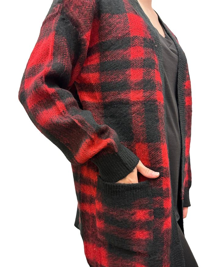 Buffalo Plaid Open Front Cardigan - Size Small