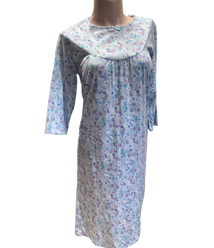 Blue Floral Hospital Gown - Size Small