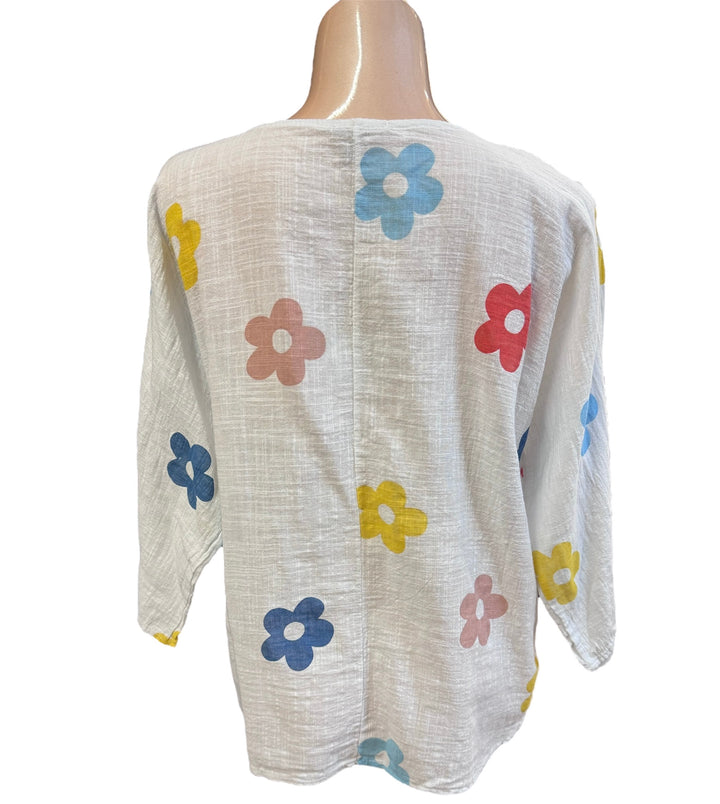Fun Flower 3/4 Sleeve Cotton Top
