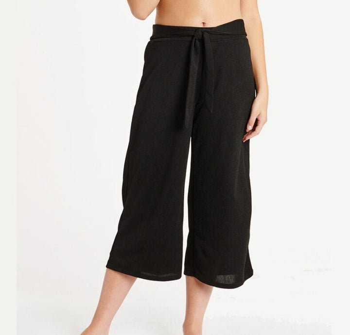 Plus Size Cover Up Gaucho Pant W/Sash - Black