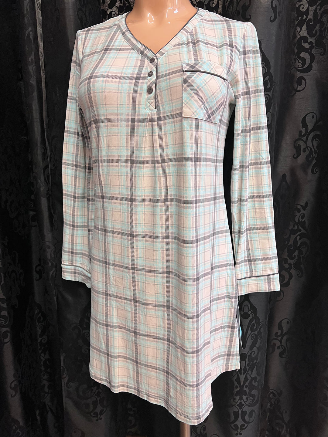 "Just Being Me" V-Neck Plaid Henley Sleepshirt - Size 2 X