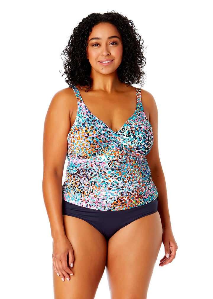Sunset Dot Hidden Underwire Drape Front Tankini