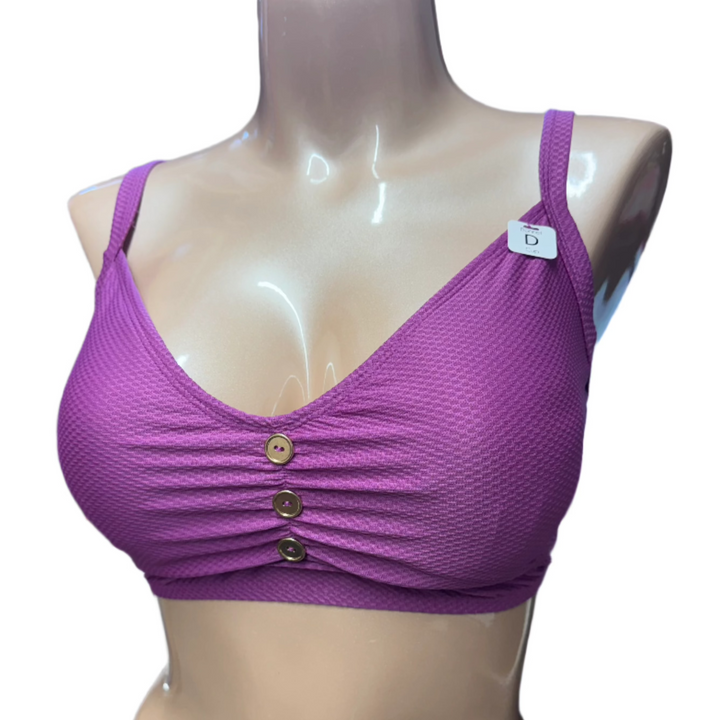 Honeycomb D Cup Bikini Top w/ Button - Cattleya Orchid