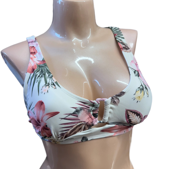 Morning Blossom Bikini Top w/ Ring - Off White Blossom
