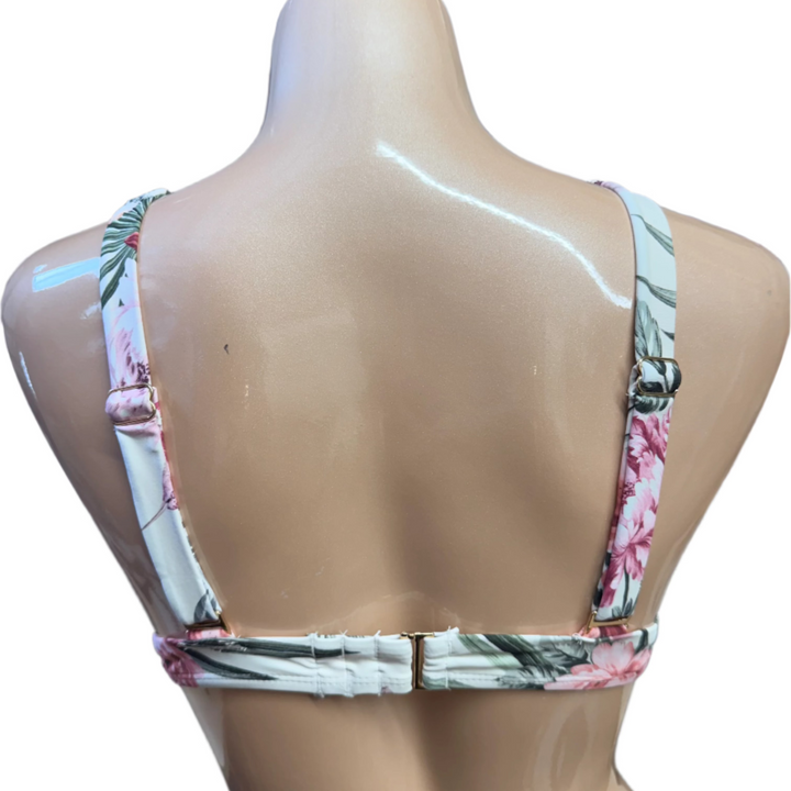 Morning Blossom Bikini Top w/ Ring - Off White Blossom