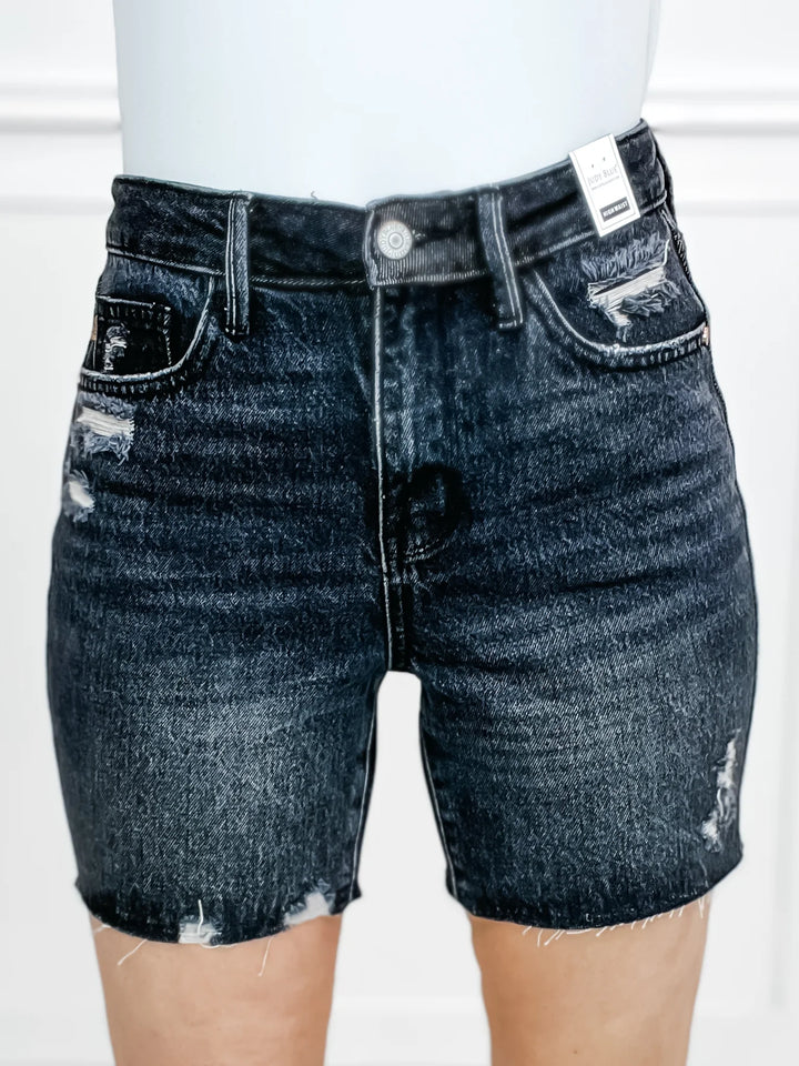 Judy Blue Hi Waist Carlos Rigid Magic Destroy Hem Shorts - Size Small