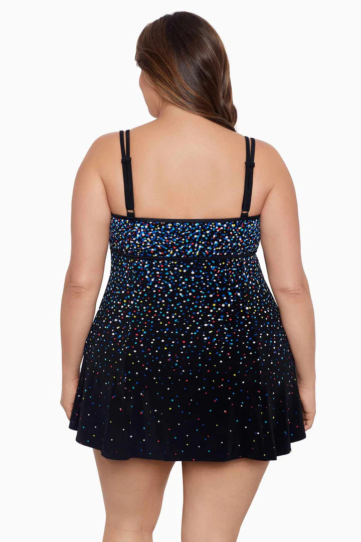 Rainbow Sprinkles Empire Princess Seam Long Torso Swim Dress
