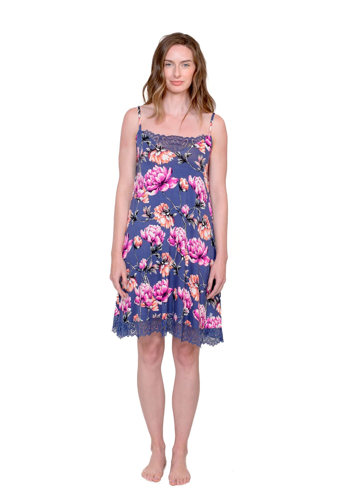 Floral Chemise with Lace Detail - Blue Peony