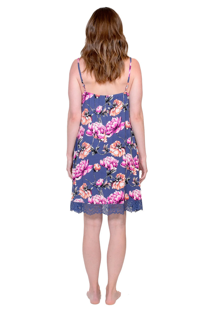 Floral Chemise with Lace Detail - Blue Peony