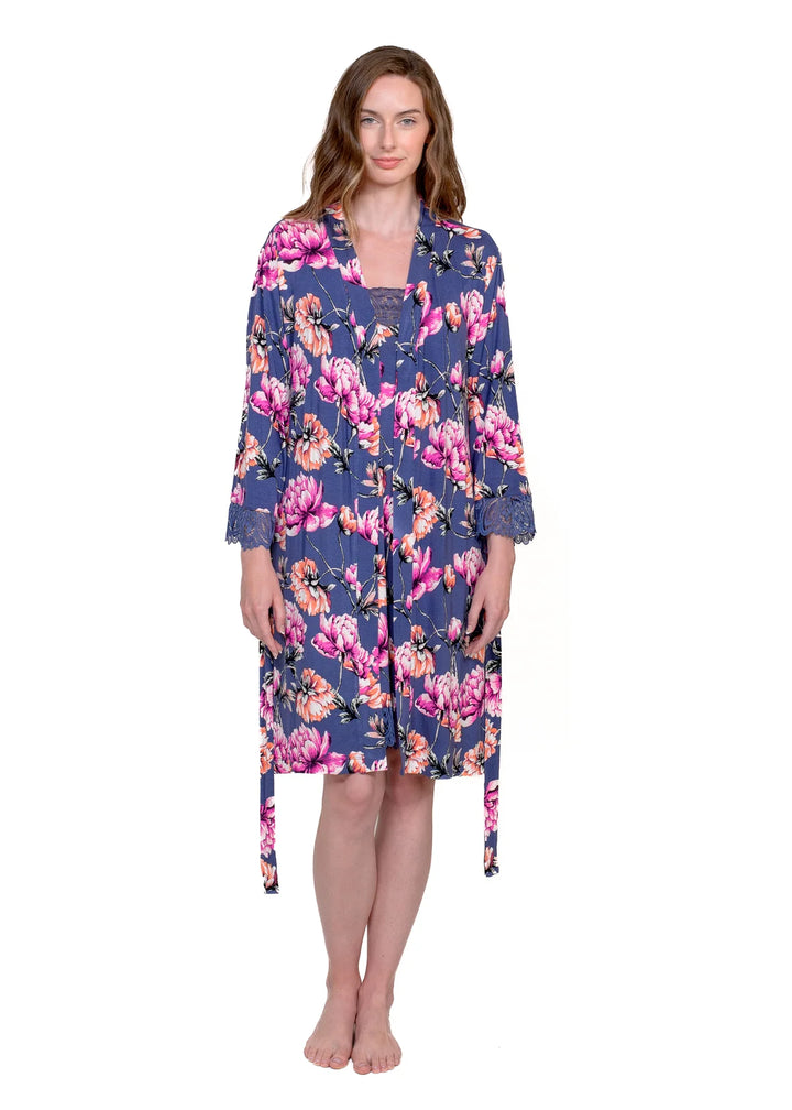 Floral Lace 3/4 Sleeve Robe - Blue Peony