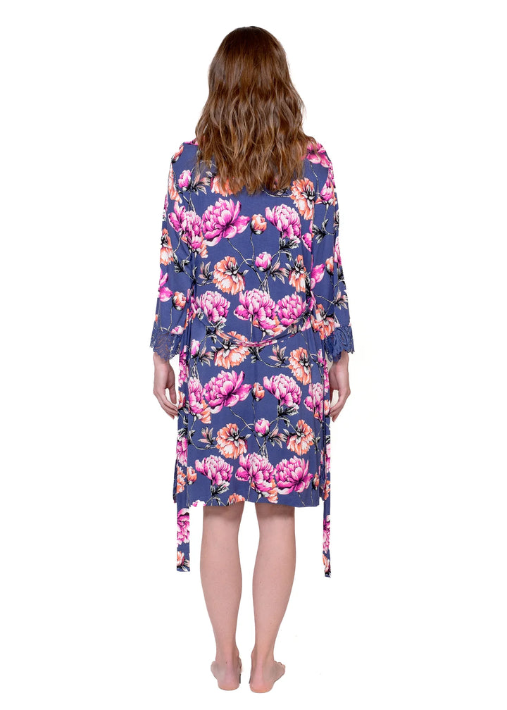 Floral Lace 3/4 Sleeve Robe - Blue Peony
