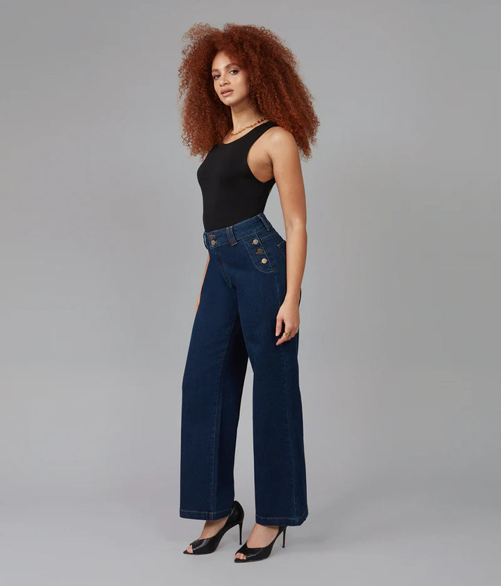 Colette High-Rise Wide Leg Jeans - Dark Rinse Blue