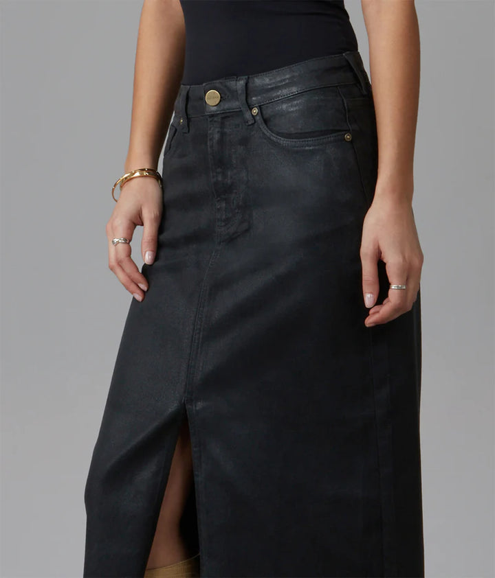 Halston High Rise Maxi Skirt - Coated Black
