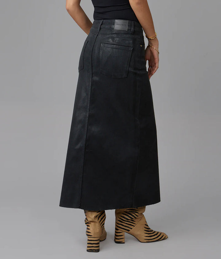 Halston High Rise Maxi Skirt - Coated Black
