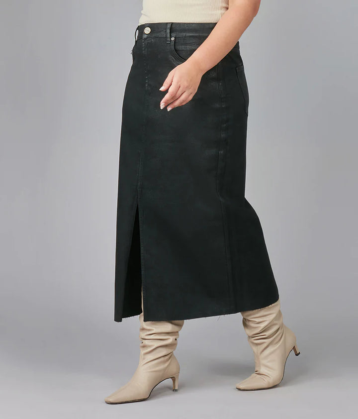 Halston High Rise Maxi Skirt - Coated Black