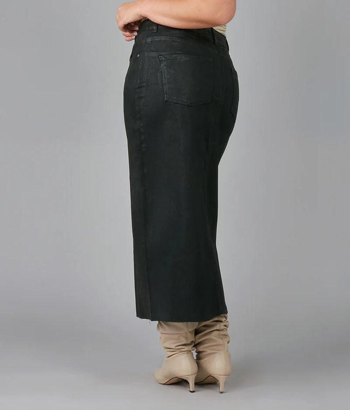 Halston High Rise Maxi Skirt - Coated Black