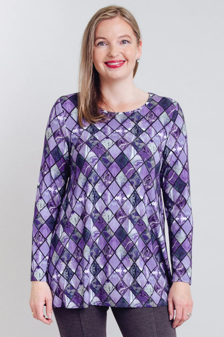Lovely Bamboo Long Sleeve Tunic - Violet Windowpane