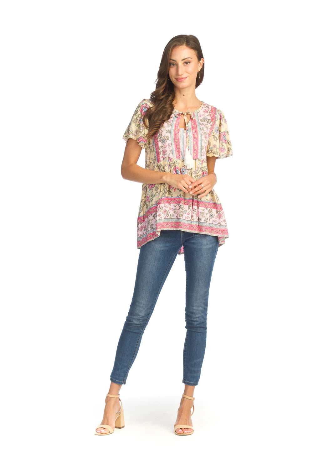 Border Print Short Sleeve Top