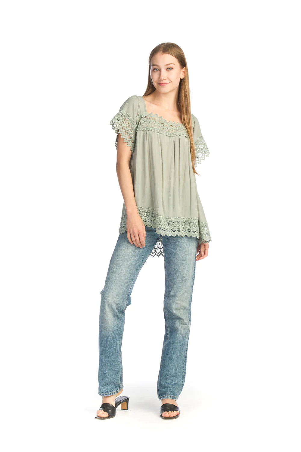 Crinkled Flowy Lace Detail Blouse - Size 2 X